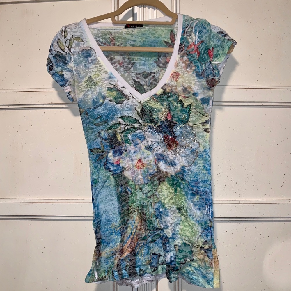 Multi Color Light Fabric Jeweled T-Shirt